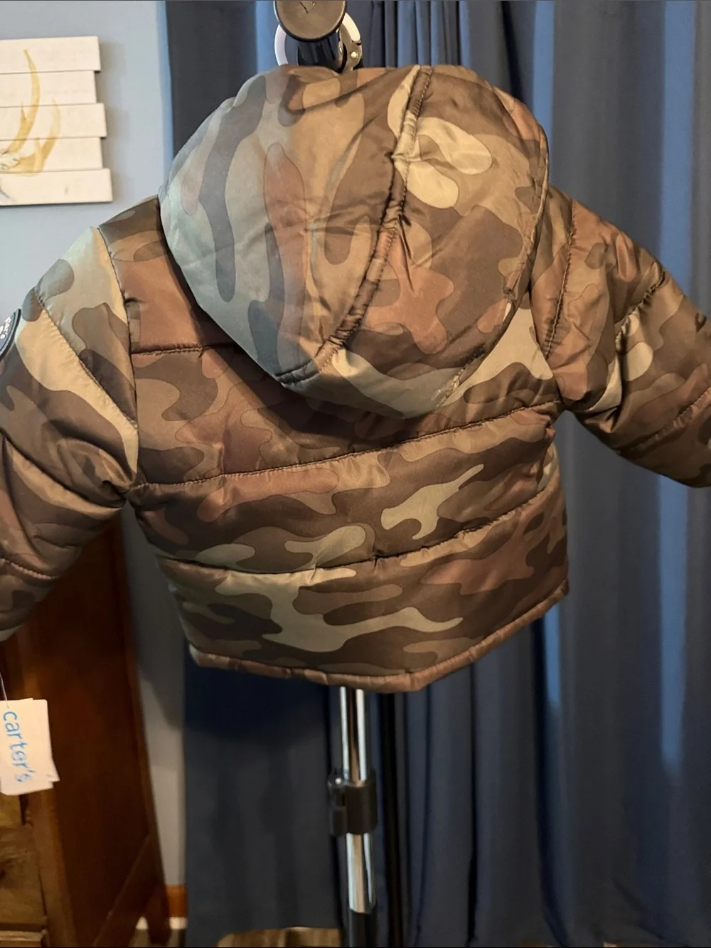 Carter's Boys' Camo Hooded Puffer Jacket - Brown & Green Camo with Blue Lining